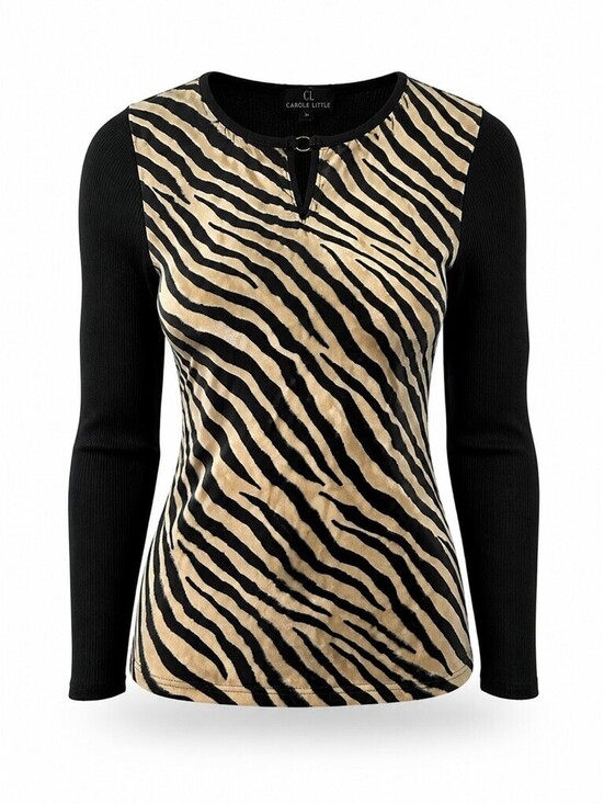 Carole Little Sweaters - Zebra Print Rib Knit Wool Blend Sweater XL Office Siren Quiet Luxury